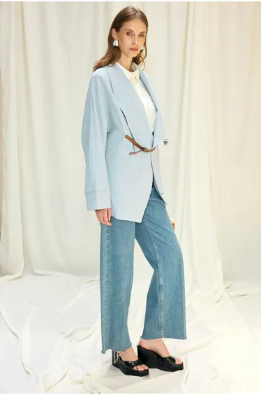 LINEN JACKET WITH LEATHER BELT