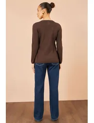 Yumi Brown Knitted Fitted Peplum Cardigan - 3