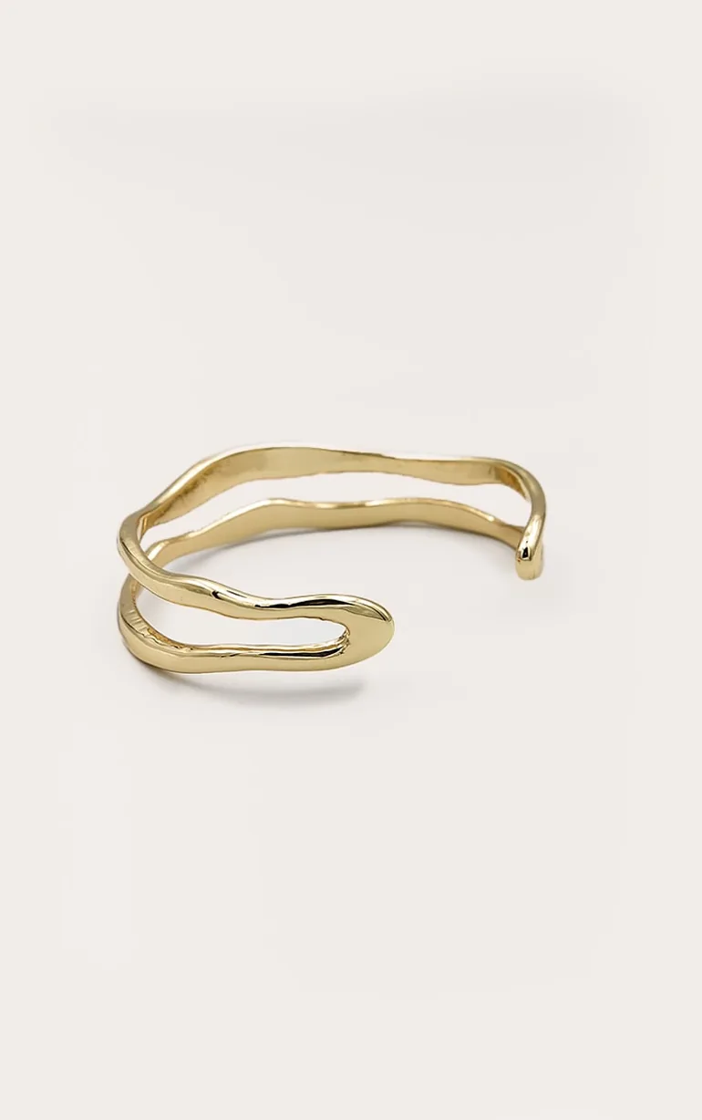 Gold Double Ridge Wave Bangle - 1