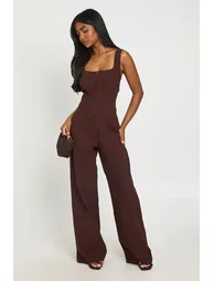 Corset Detail Wide Leg Jumpsuit - chocolate