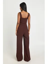 Corset Detail Wide Leg Jumpsuit - chocolate - 2