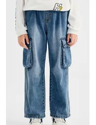 Boys' Wide-Leg Denim Cargo Pants
