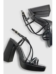 Black Triple Strap Platform Heeled Sandals - 3