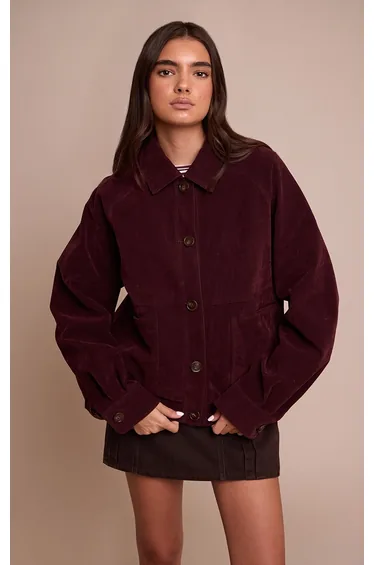 Burgundy Oversized Faux Suede Jacket