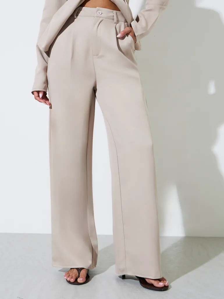 Khaki Wrap Blazer and Wide Leg Trousers Co-Ord Set - 3
