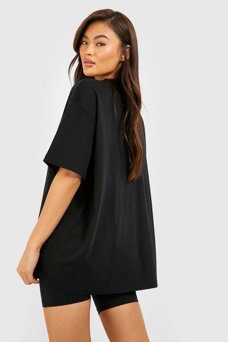 Oversized T-shirt And Cycling Short Set - black - 2