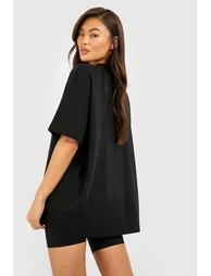 Oversized T-shirt And Cycling Short Set - black - 2