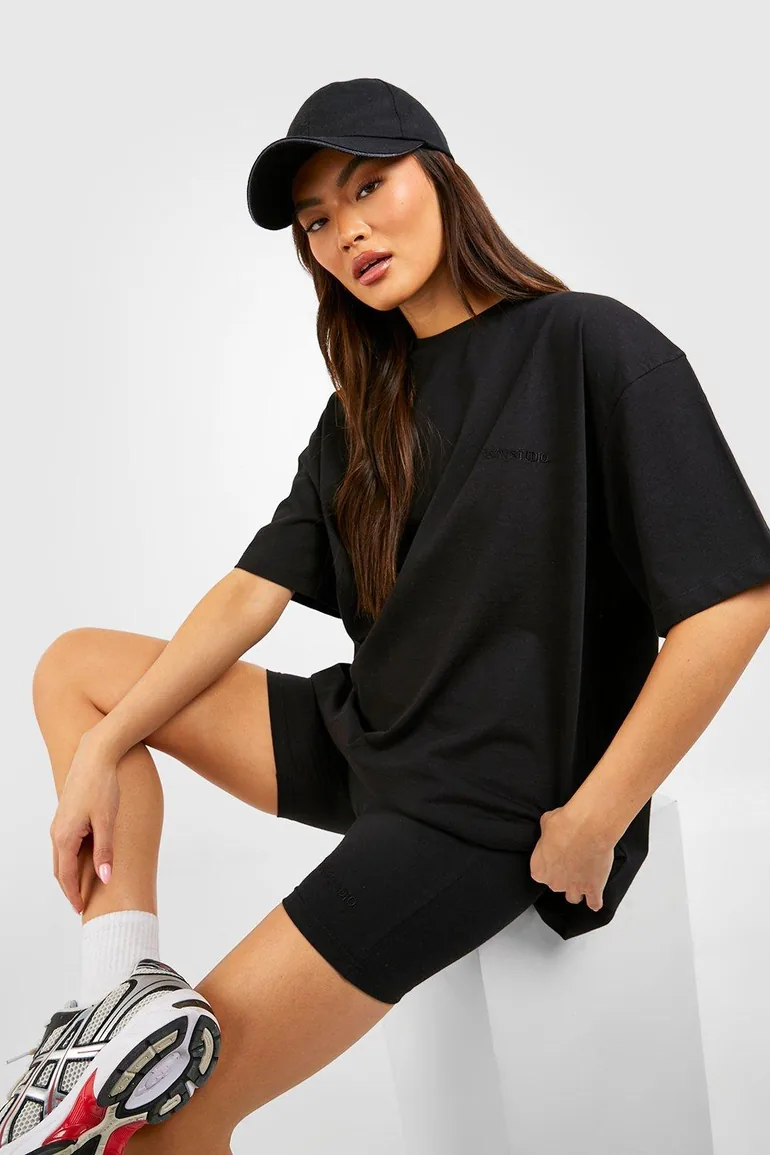 Oversized T-shirt And Cycling Short Set - black - 1