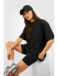 Oversized T-shirt And Cycling Short Set - black - 1