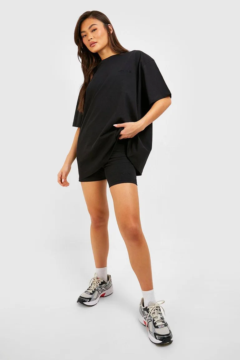 Oversized T-shirt And Cycling Short Set - black