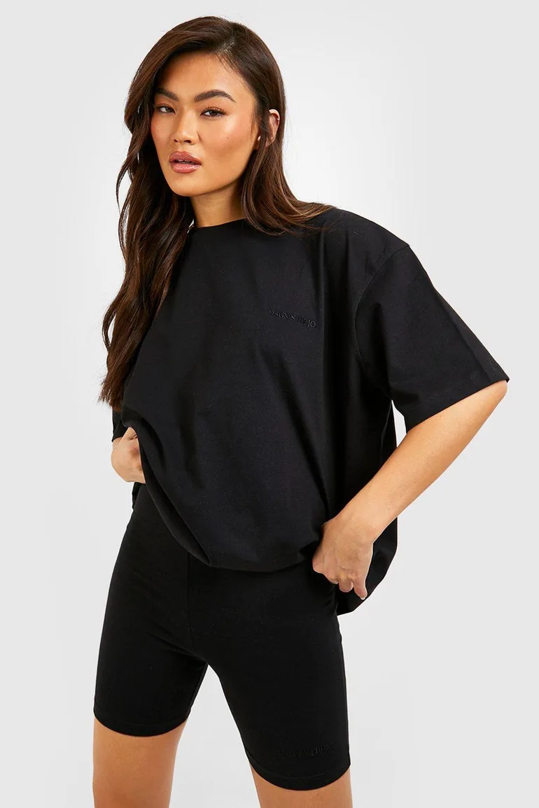 Oversized T-shirt And Cycling Short Set - black - 3
