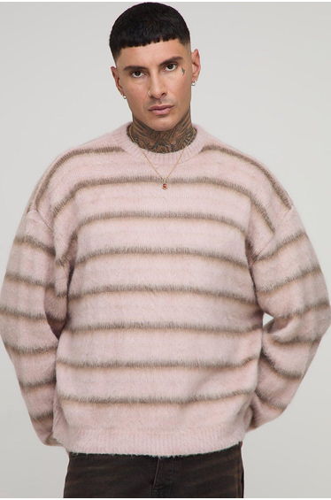 Tall Oversized Boxy Brushed Ombre Stripe Knitted Jumper - pink