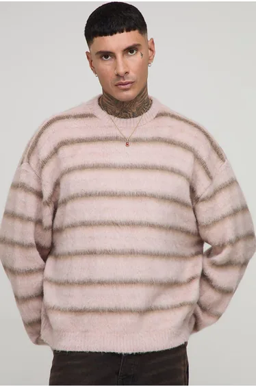 Tall Oversized Boxy Brushed Ombre Stripe Knitted Jumper - pink