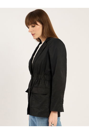 Women Black Cinched Waist Blazer