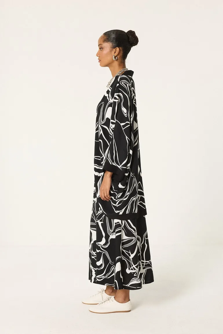 PATTERNED KIMONO BLOUSE & PANTS SET - 3