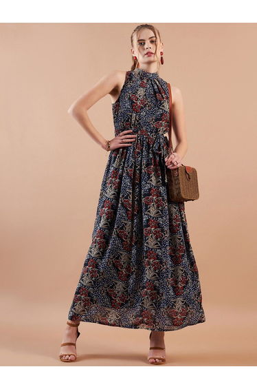 Women Navy Sleeveless Maxi Dress