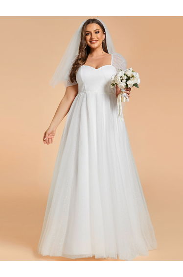 SUMIRA'S BRIDE|Plus Size A-Line Tulle Sweetheart Neckline Wedding Dress with Lantern Sleeves