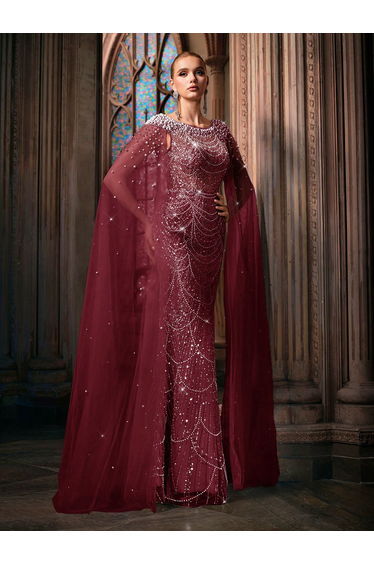 QOQ Sequined Wine Red Formal Dress