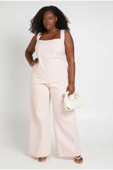 Plus Cotton Twill Wide Leg Trousers - baby pink