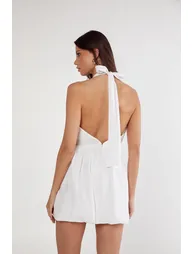 Cotton Poplin Halter Neck Puffball Mini Dress - 3