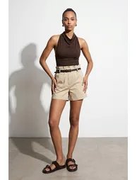DILVIN Sleeveless Backless Cowl Neck Blouse - 1