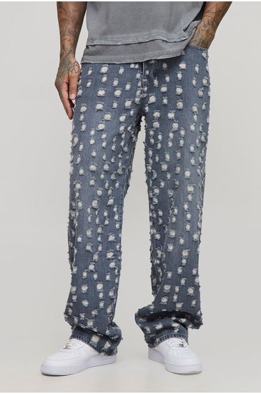 Tall Tinted Extreme Ripped Relaxed Fit Jeans - mid grey