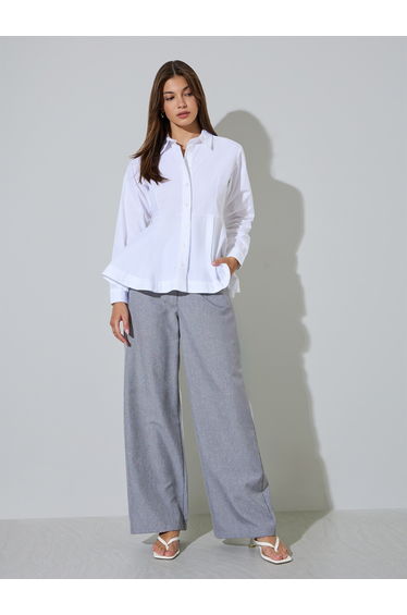White Regular Fit Cotton Peplum Shirt