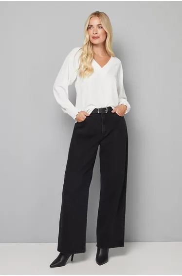 Petite Woven Shirred Cuff Overhead Shirt