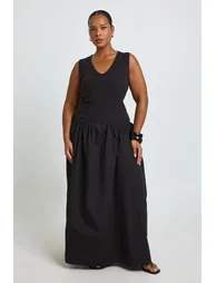Plus Rib Cotton Mix Dropped Hem Maxi Dress - black