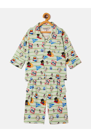 Boys Superhero Printed Rayon Shirt and Pyjama Set