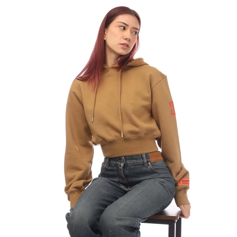 Women's Heron Preston D. Authority Cropped Hoodie in Brown - 3