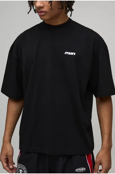 Oversized Boxy Extended Neck 404 Error T-Shirt - black