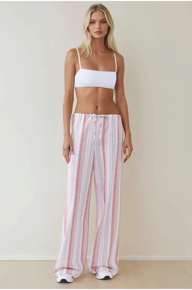 Wide Leg Striped Relaxed Fit Pants