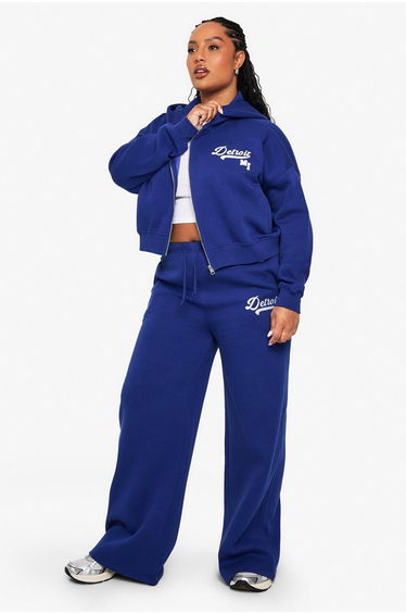 PLUS DETROIT OVERSIZED ZIP UP HOODIE - cobalt