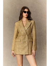 Lavish Looks Gold Double Breasted Tweed Mini Dress - 5