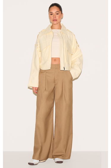 Butter Yellow Trench Detail Cropped Zip Up Jacket