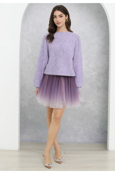 Flowy Ombre Mesh Tulle Mini Skirt in Purple