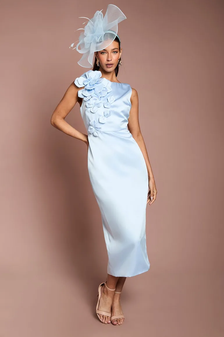 satin pencil dress The Moira Satin Pencil Dress in Teal  Glamour Bunny