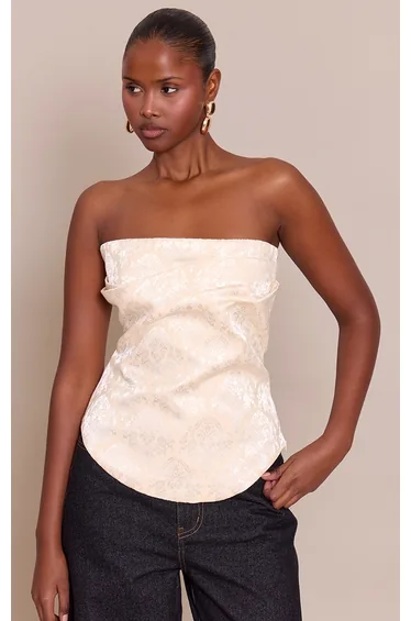 بلوزة كورسية جاكار بتطريز - كريمي