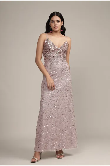 Betty Beaded Champagne Maxi Dress
