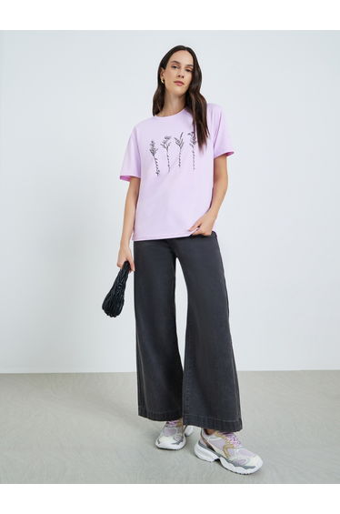 women's graphic print short sleeve round neck T-shirt