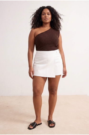 White High Waist Slit 100% Cotton Non-Stretch Large Size Denim Skirt