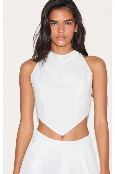 White Woven Open Back Top