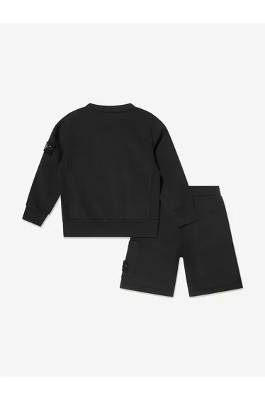 Stone Island Boys Compass Logo Short Set in Black