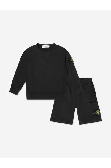 Stone Island Boys Compass Logo Short Set in Black