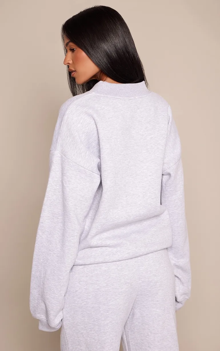 Tall Grey Marl Editions Print V Neck Off Shoulder Sweatshirt - 1