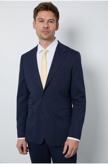 Navy Textured Slim Fit Suit Jacket