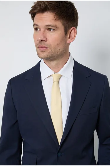 Navy Textured Slim Fit Suit Jacket