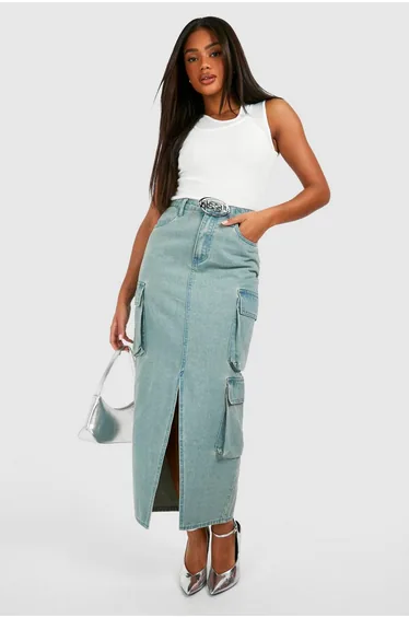 Dsgn Badge Denim Cargo Midaxi Skirt - vintage wash