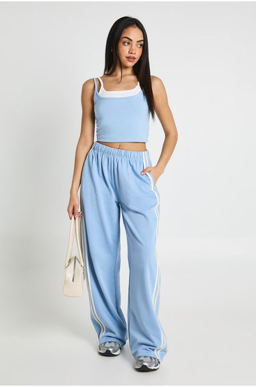 Side Stripe Wide Leg Trouser - blue